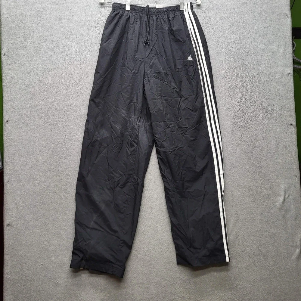 VINTAGE Adidas Men Activewear Pants L Black Logo Embroidery Y2K READ